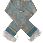Dolce & Gabbana Blue Silk Shiny Shell-Print Neck Wrap Fringed Scarf MS6134