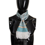Dolce & Gabbana Blue Silk Shiny Shell-Print Neck Wrap Fringed Scarf MS6134