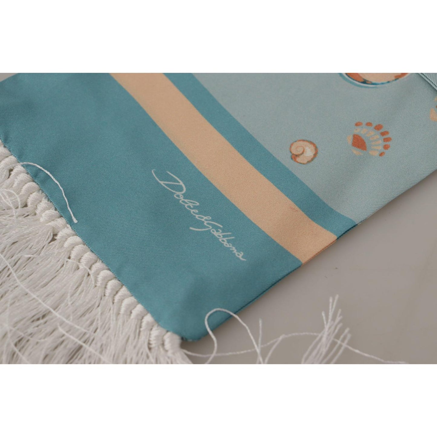 Dolce & Gabbana Blue Silk Shiny Shell-Print Neck Wrap Fringed Scarf MS6134