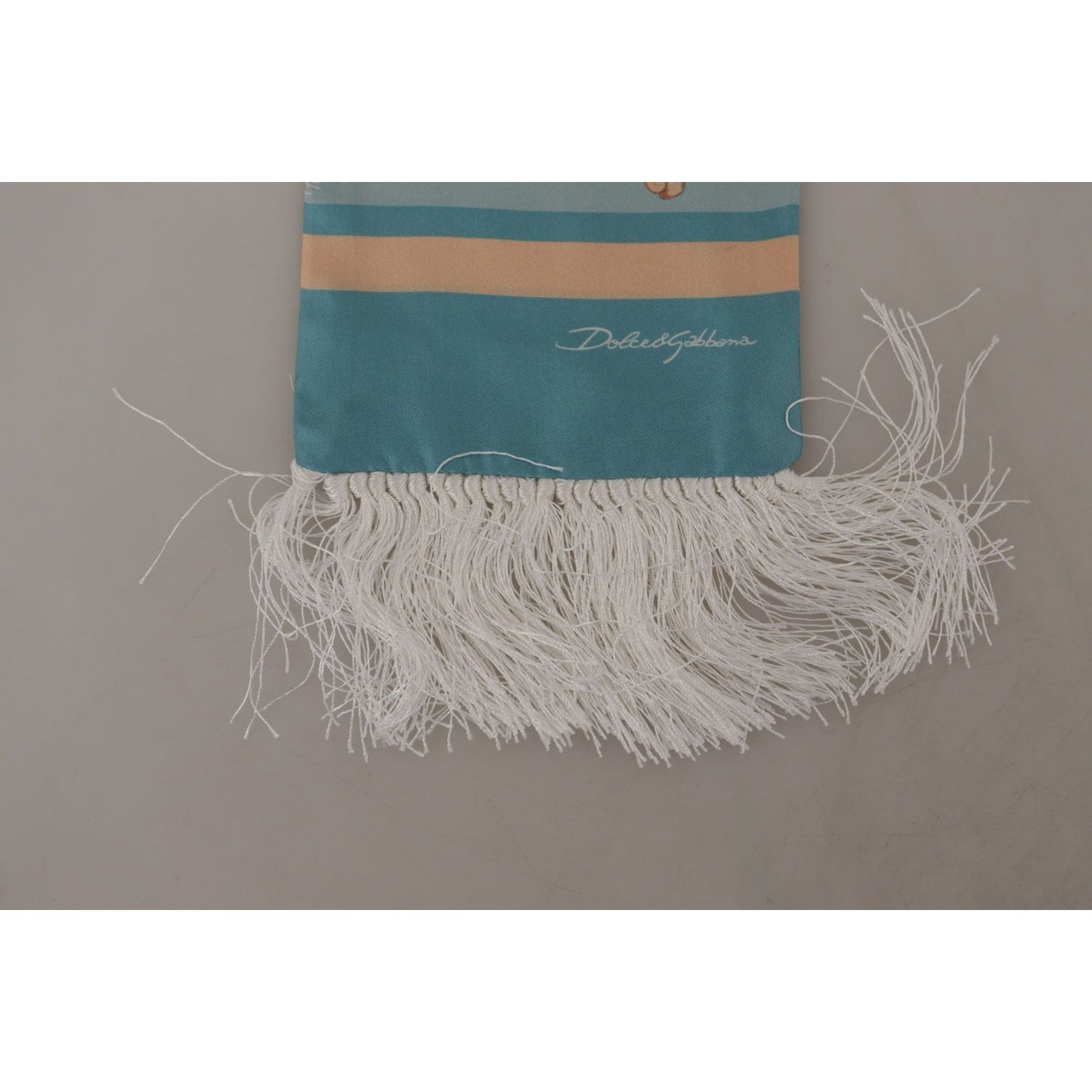 Dolce & Gabbana Blue Silk Shiny Shell-Print Neck Wrap Fringed Scarf MS6134