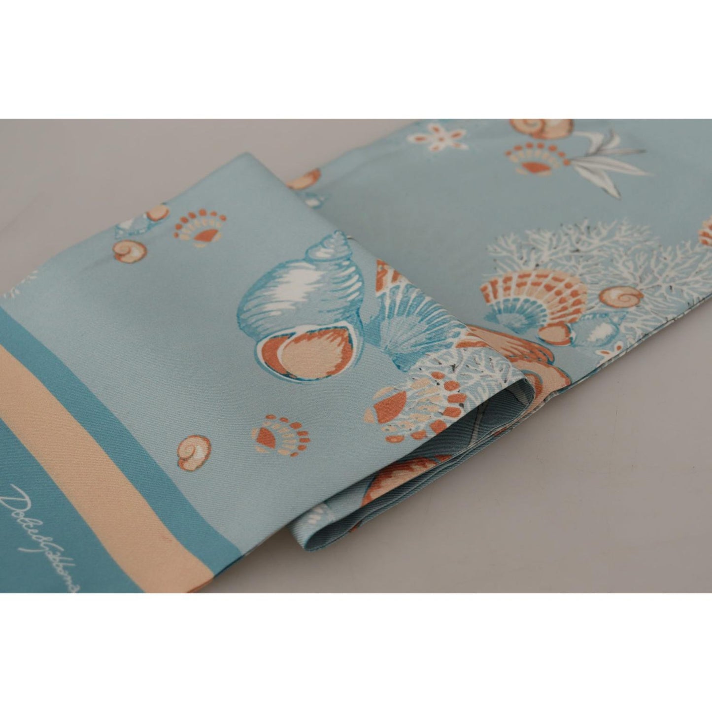 Dolce & Gabbana Blue Silk Shiny Shell-Print Neck Wrap Fringed Scarf MS6134