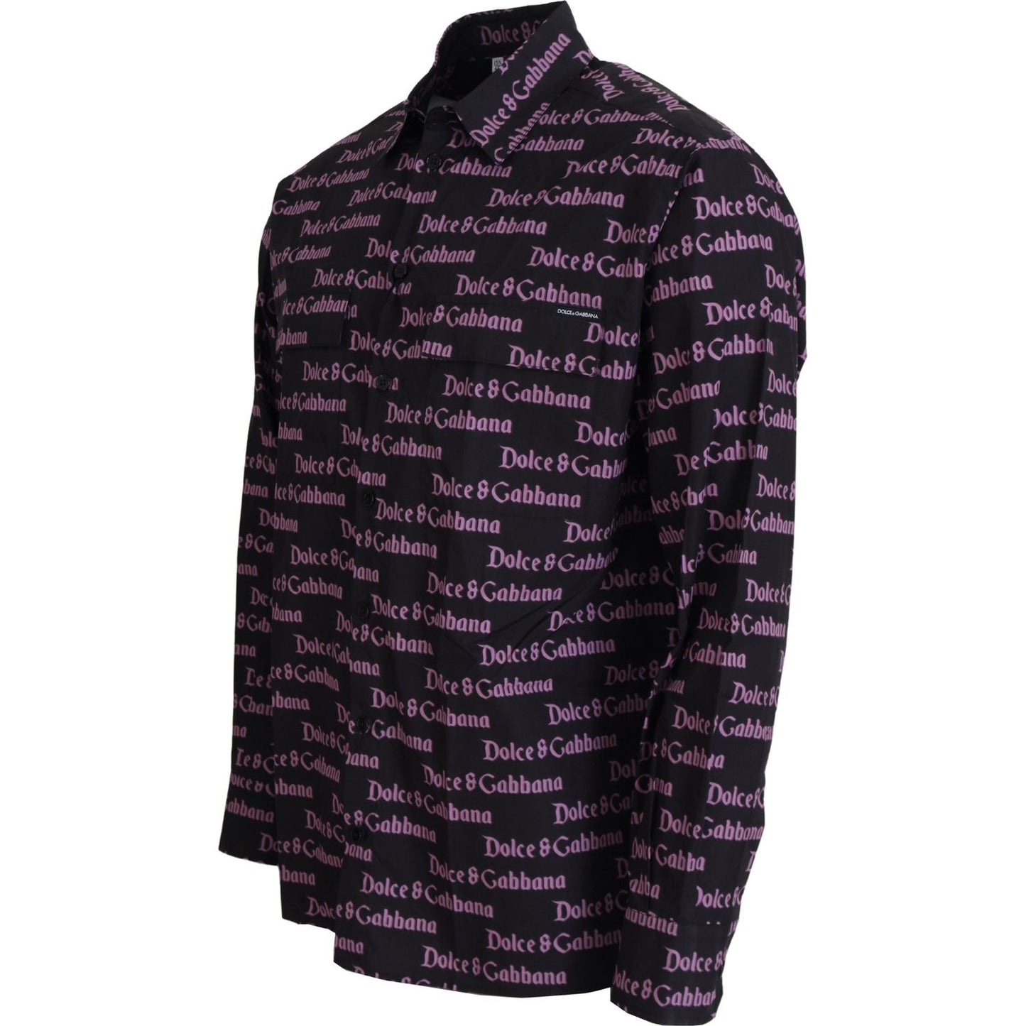 Dolce & Gabbana Black Purple Logo Slim Dress Formal Shirt TSH83560- 39