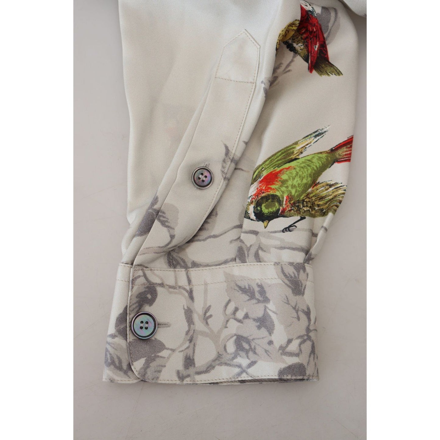 Dolce & Gabbana White Bird Print Silk Satin Casual Shirt TSH83568- IT4