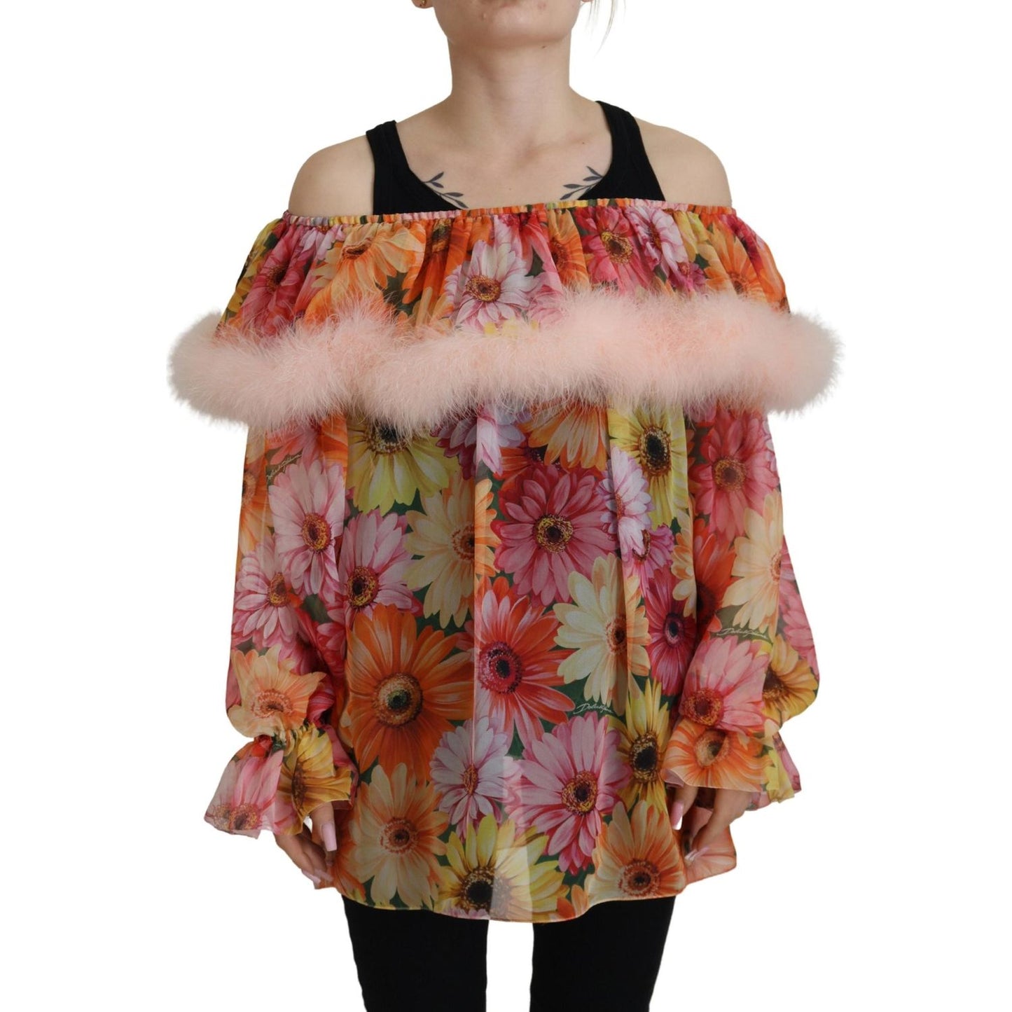 Dolce & Gabbana Multicolor Floral Fur Shearling Blouse Top TSH83195 - 40