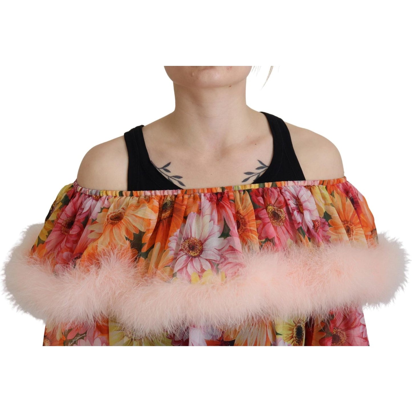 Dolce & Gabbana Multicolor Floral Fur Shearling Blouse Top TSH83195 - 40