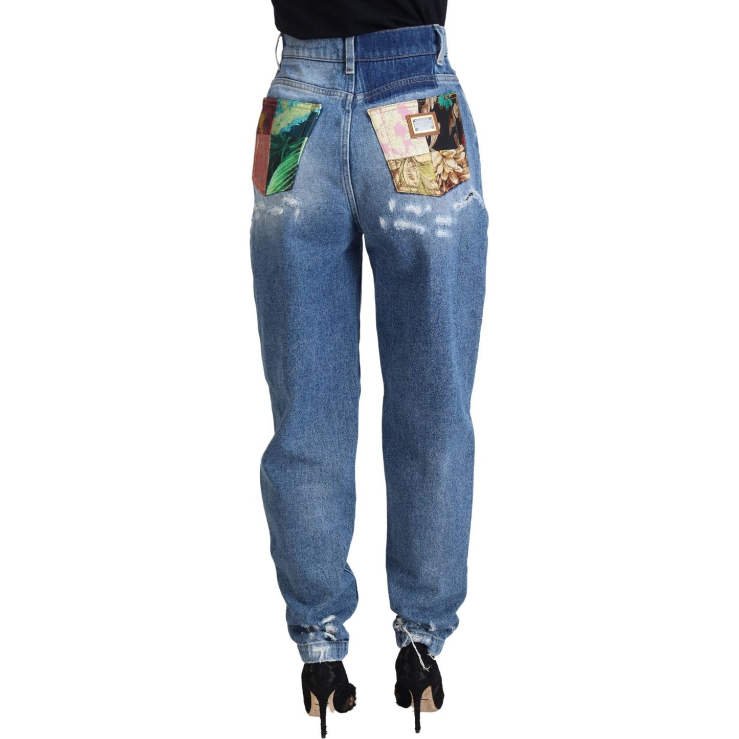 Dolce & Gabbana Blue Washed Cotton Tattered Denim Jeans PAN73090-IT36