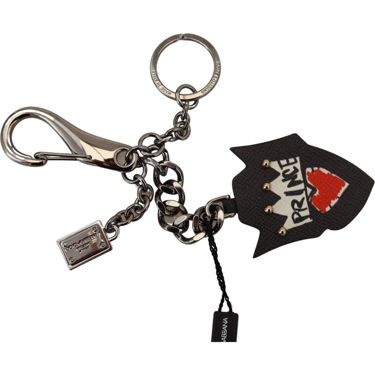 Dolce & Gabbana Black Prince Studs Logo Silver Brass Keychain SMY101049