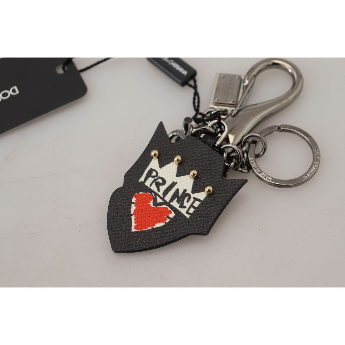 Dolce & Gabbana Black Prince Studs Logo Silver Brass Keychain SMY101049