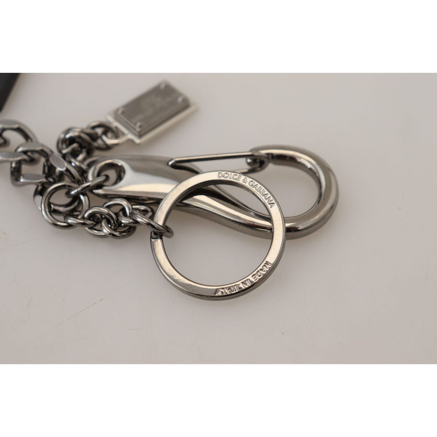 Dolce & Gabbana Black Prince Studs Logo Silver Brass Keychain SMY101049