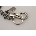 Dolce & Gabbana Black Prince Studs Logo Silver Brass Keychain SMY101049