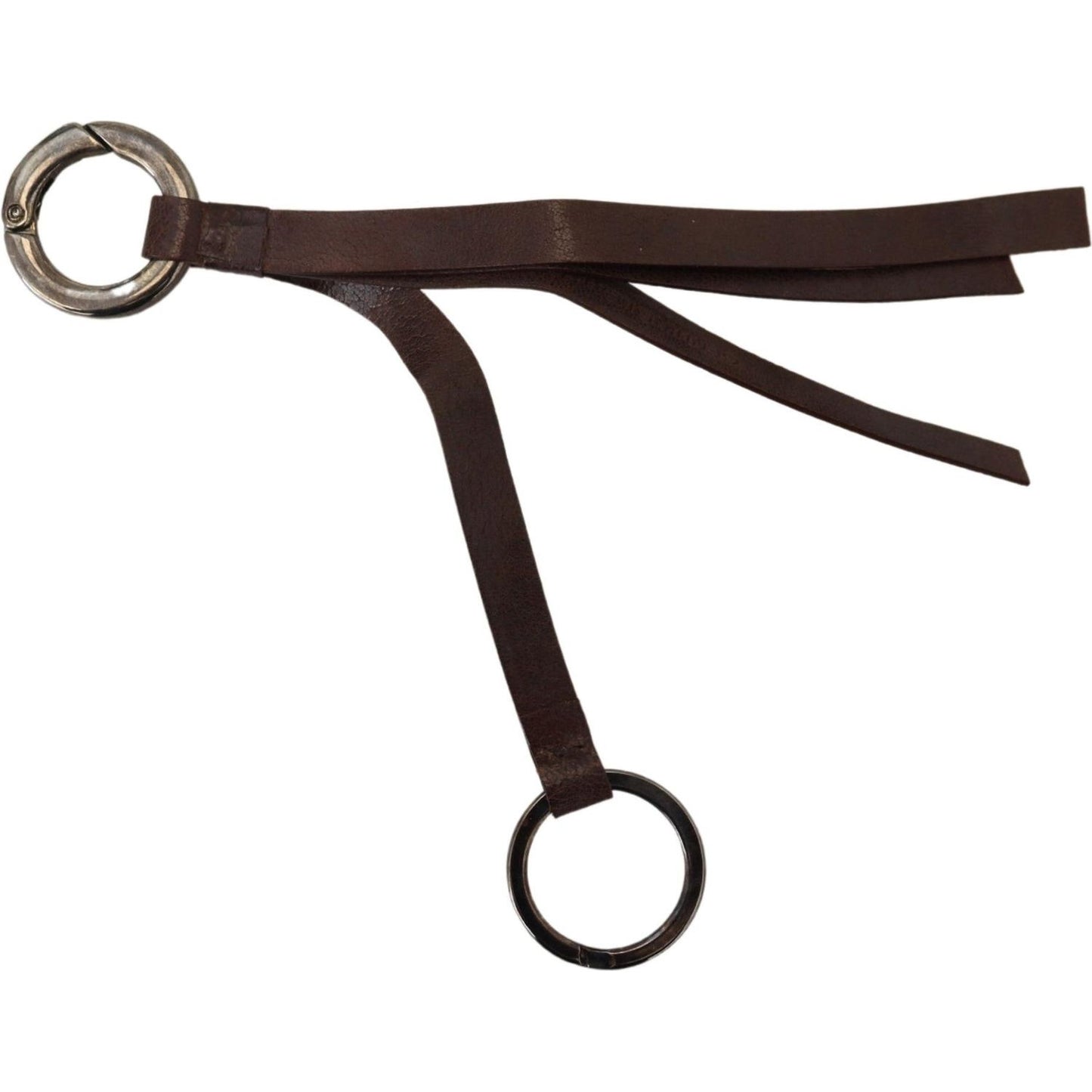 Costume National Brown Leather Silver Tone Metal Keyring Keychain SMY101033