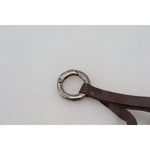 Costume National Brown Leather Silver Tone Metal Keyring Keychain SMY101033