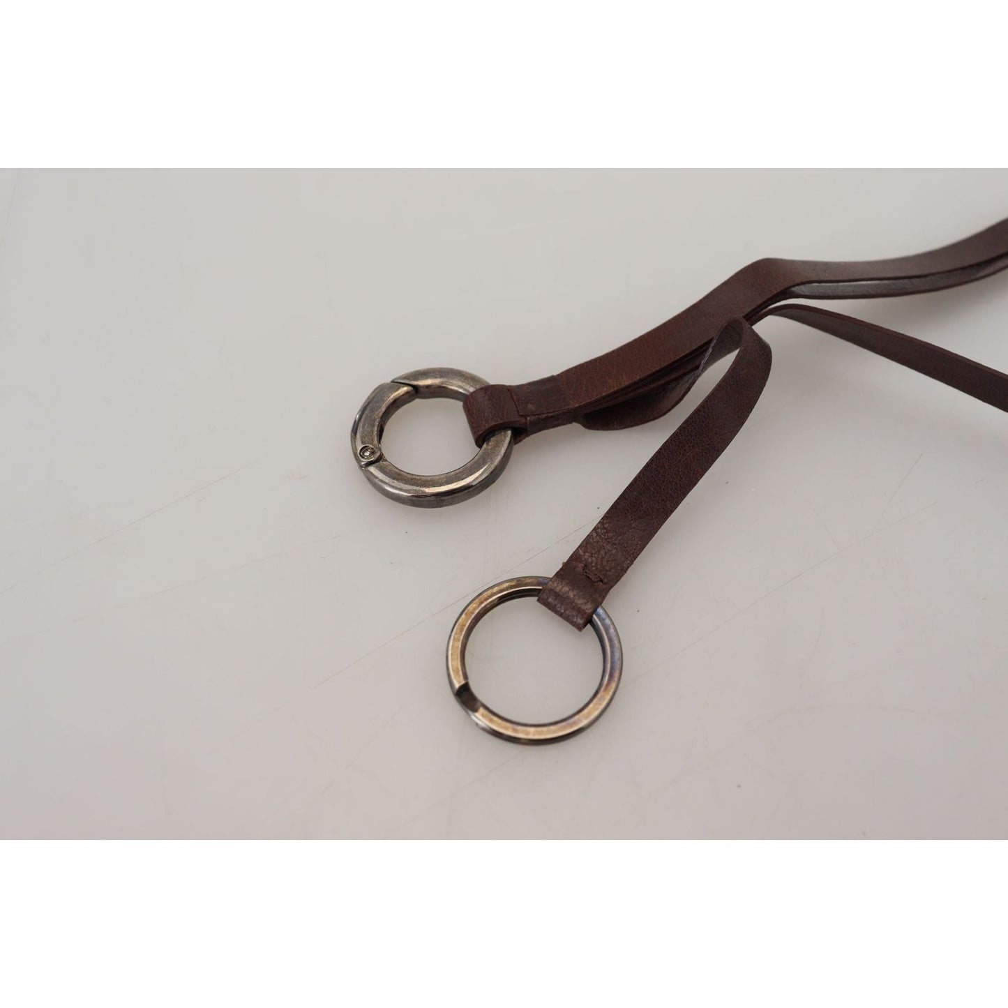 Costume National Brown Leather Silver Tone Metal Keyring Keychain SMY101033