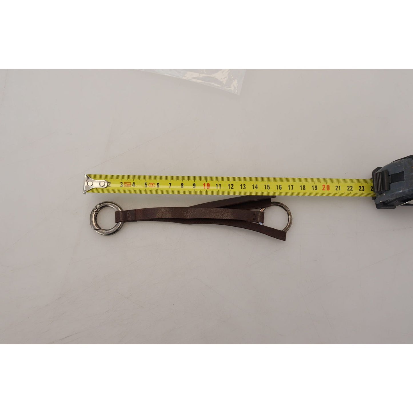 Costume National Brown Leather Silver Tone Metal Keyring Keychain SMY101033