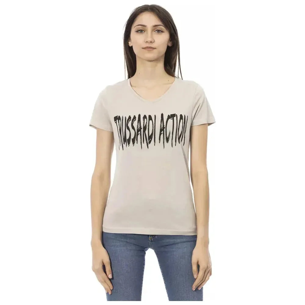 Trussardi Action Beige Cotton Women T-Shirt TR-23092-XS