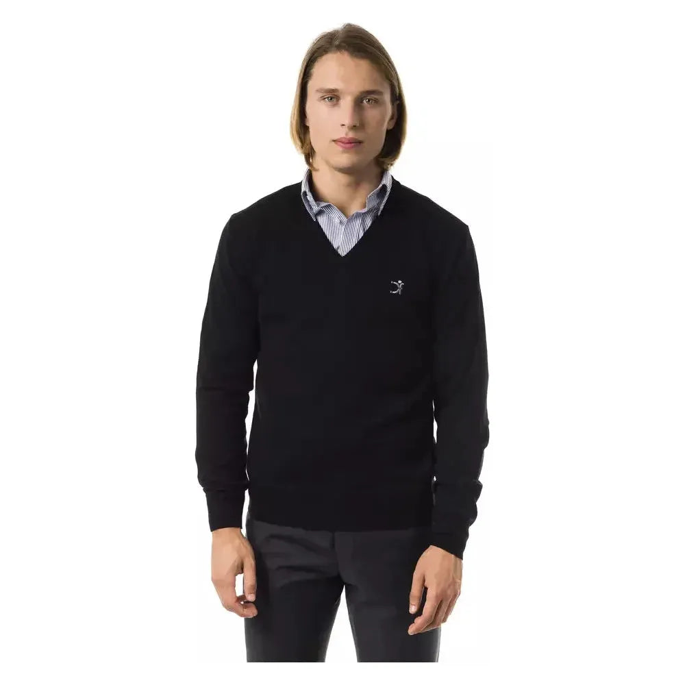 Uominitaliani Black Merino Wool Men Sweater UO-7822-XS