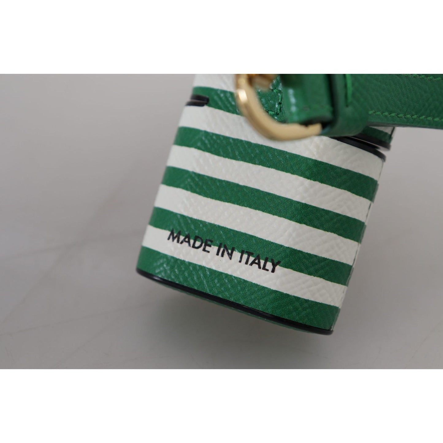 Dolce & Gabbana Green Leather Strap Gold Metal Logo Airpods Case SMY101029