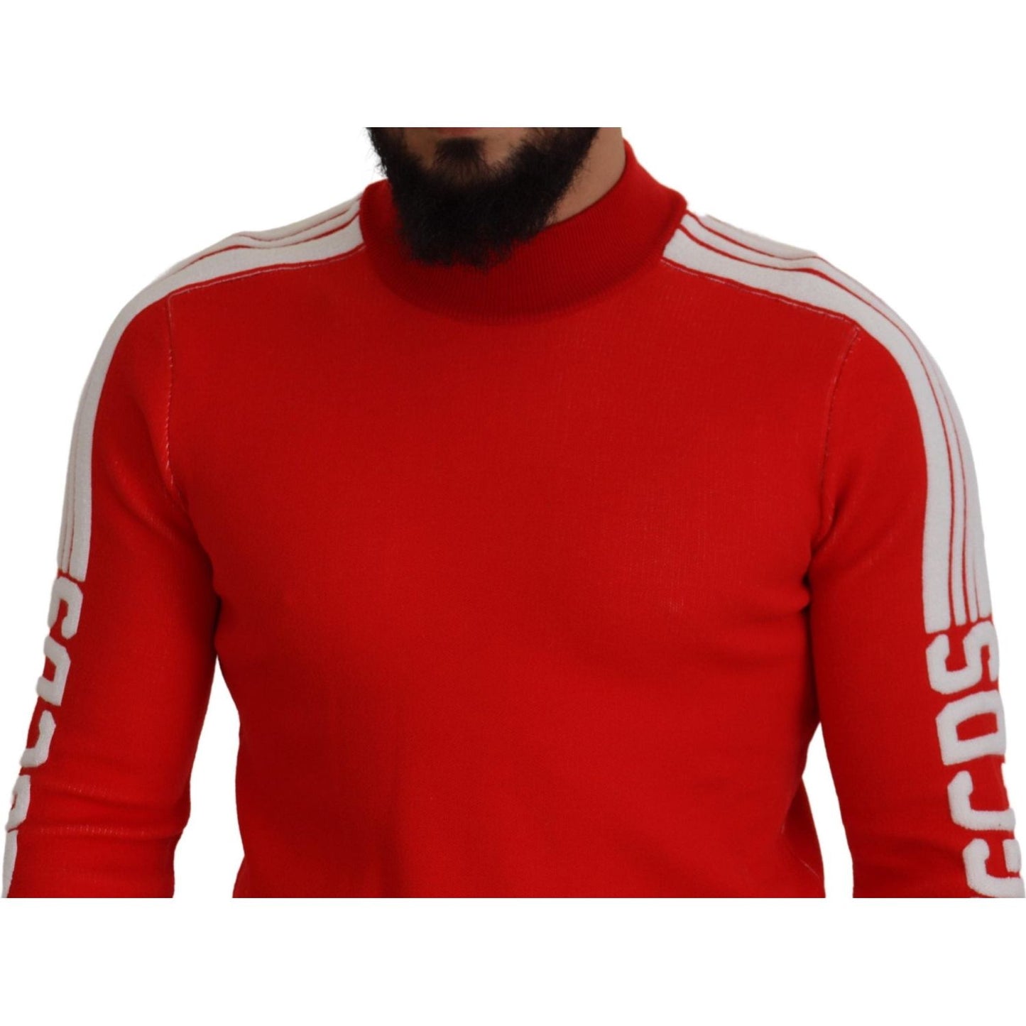 GCDS Red Wool Logo Printed Crew Neck Men Pullover Sweater TSH7762 - 46