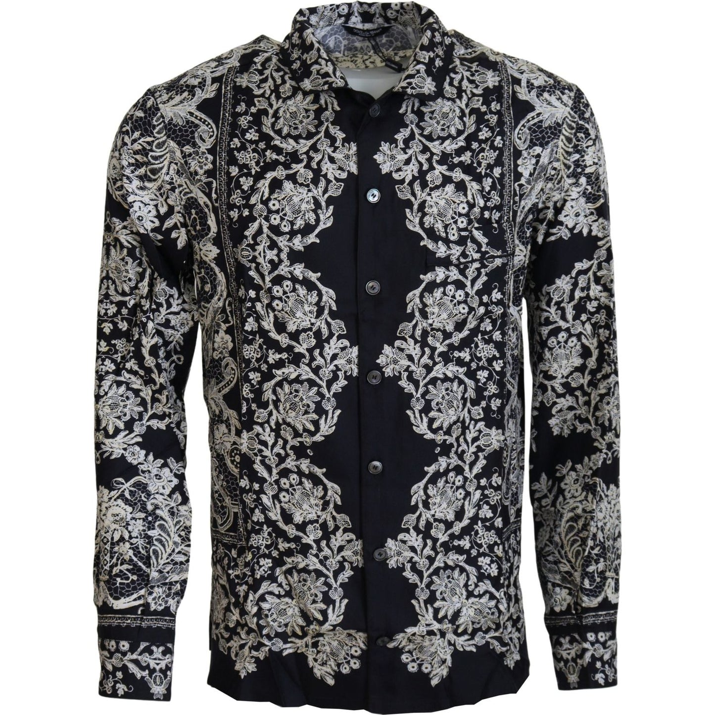 Dolce & Gabbana Blue Silk Floral Baroque Satin Casual Shirt TSH83578- 37