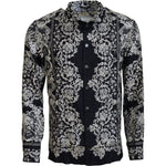 Dolce & Gabbana Blue Silk Floral Baroque Satin Casual Shirt TSH83578- 37