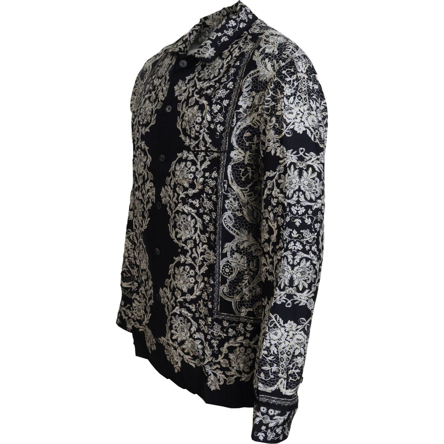 Dolce & Gabbana Blue Silk Floral Baroque Satin Casual Shirt TSH83578- 37