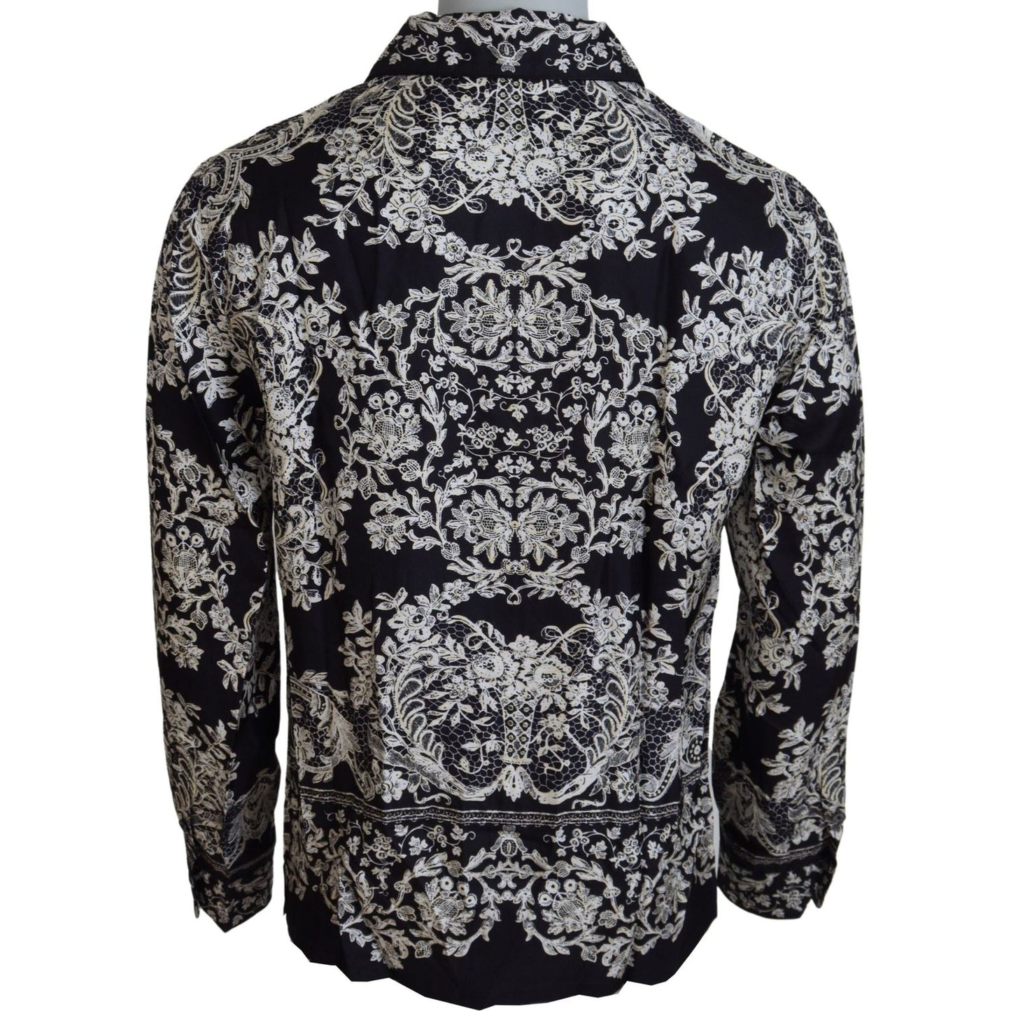 Dolce & Gabbana Blue Silk Floral Baroque Satin Casual Shirt TSH83578- 37