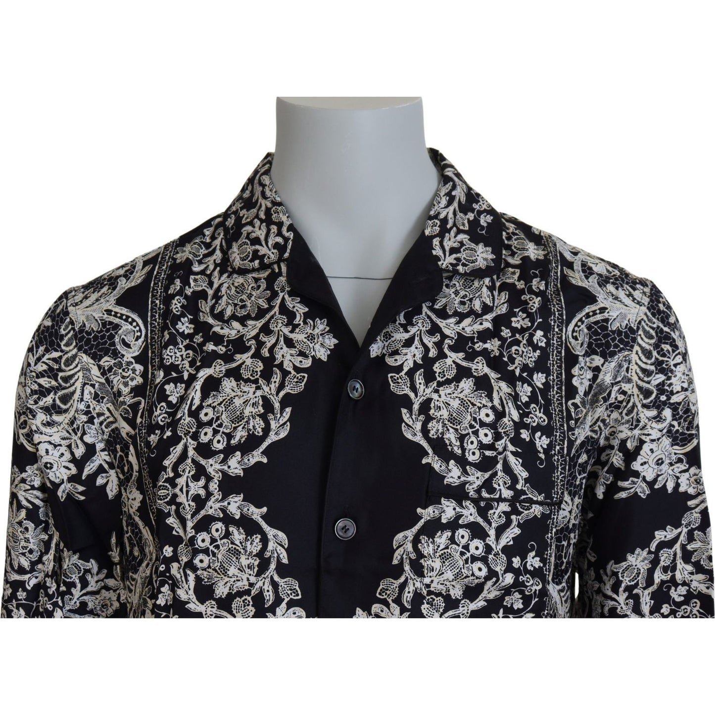 Dolce & Gabbana Blue Silk Floral Baroque Satin Casual Shirt TSH83578- 37