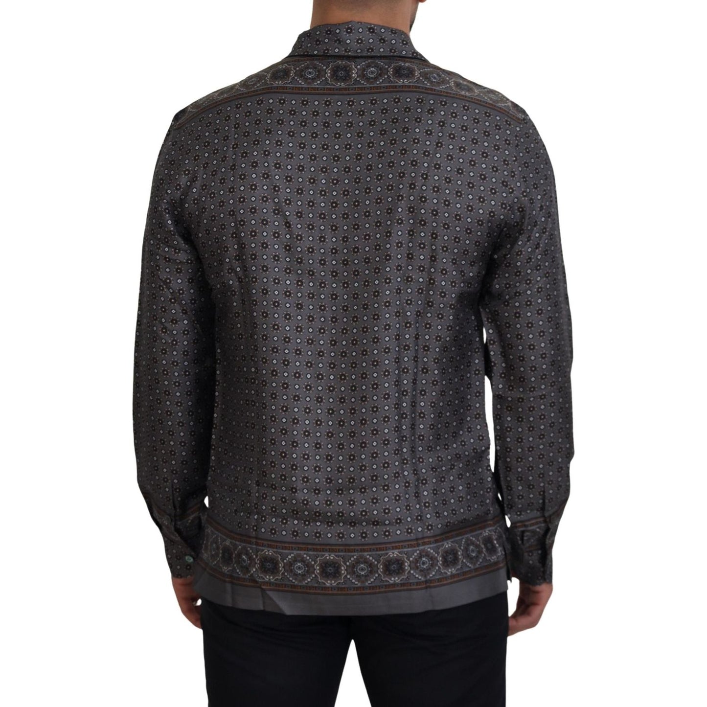 Dolce & Gabbana Gray Baroque Silk Satin Casual Shirt TSH83589- 37