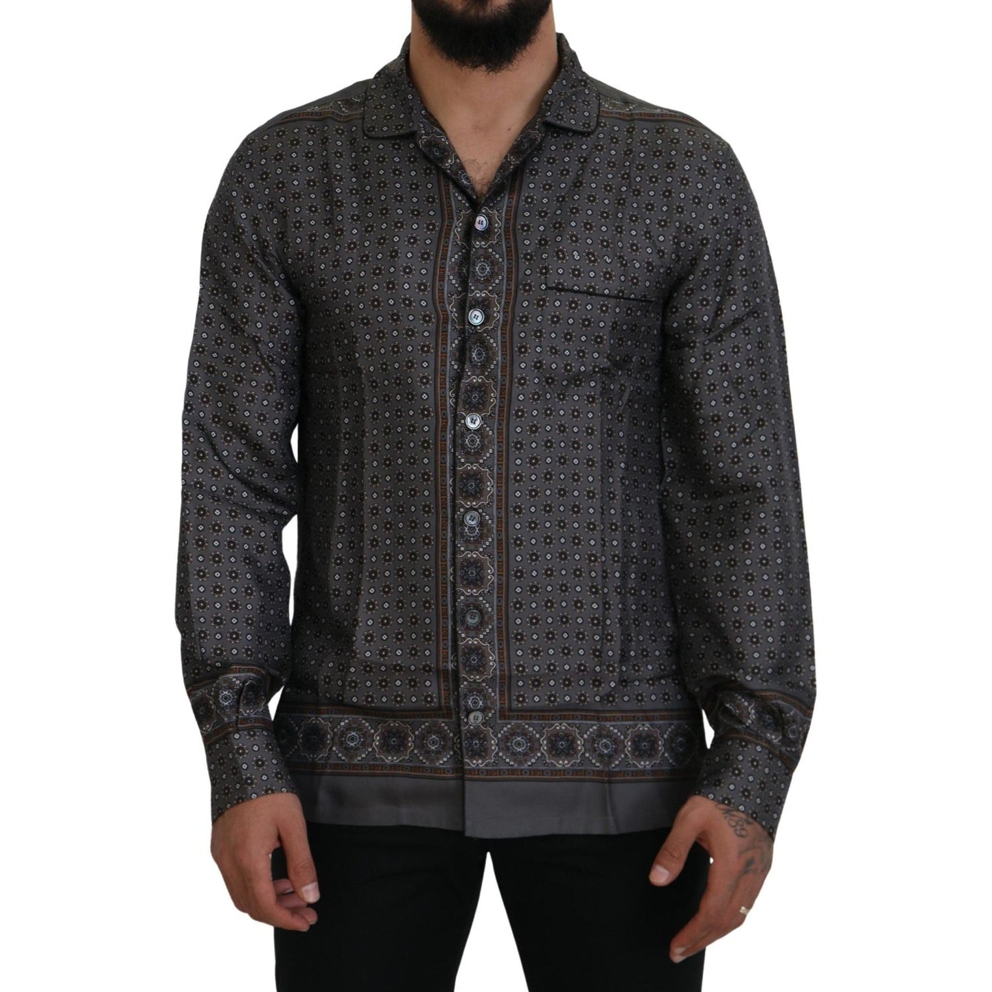 Dolce & Gabbana Gray Baroque Silk Satin Casual Shirt TSH83589- 37