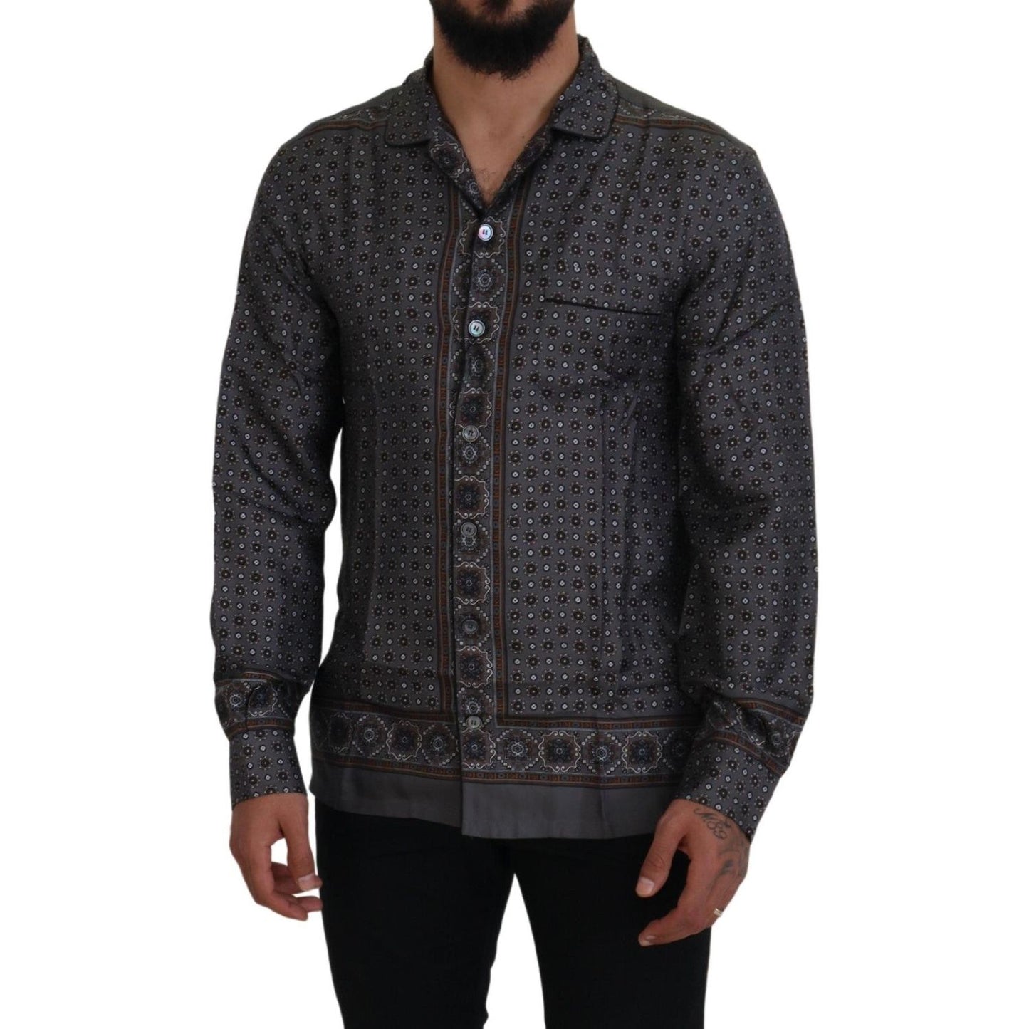 Dolce & Gabbana Gray Baroque Silk Satin Casual Shirt TSH83589- 37