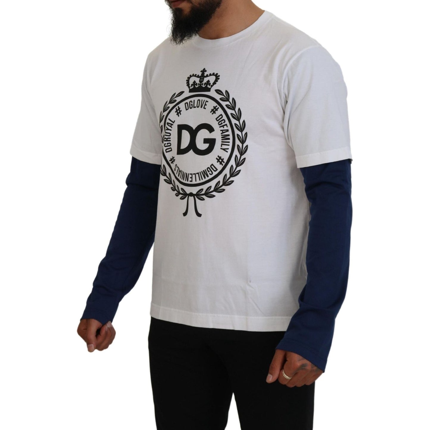 Dolce & Gabbana White Blue DG Crown Pullover Sweater TSH83633- 48