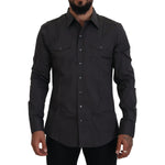 Dolce & Gabbana Gray SICILIA Slim Fit Stretch Dress Shirt TSH83638- 41