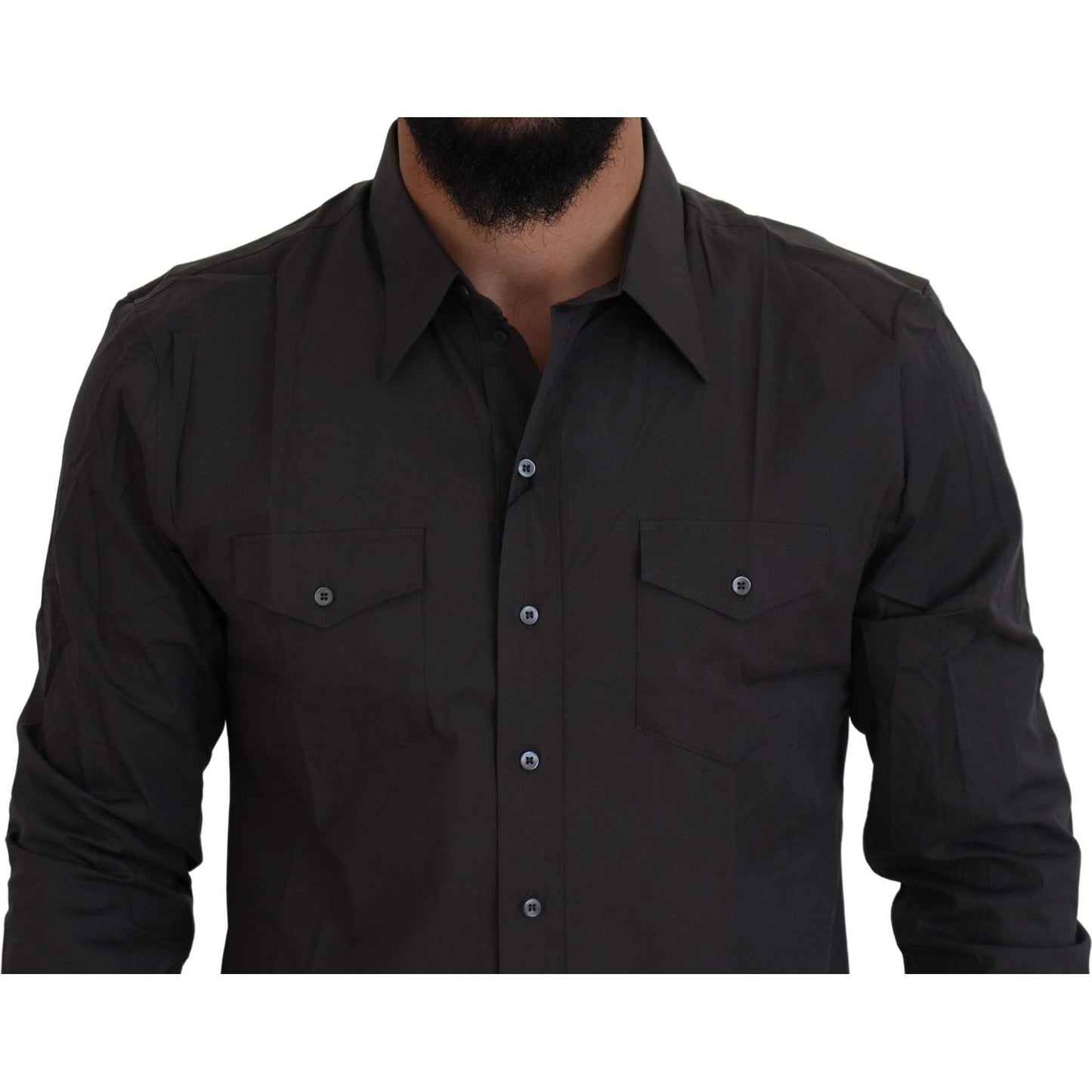 Dolce & Gabbana Gray SICILIA Slim Fit Stretch Dress Shirt TSH83638- 41