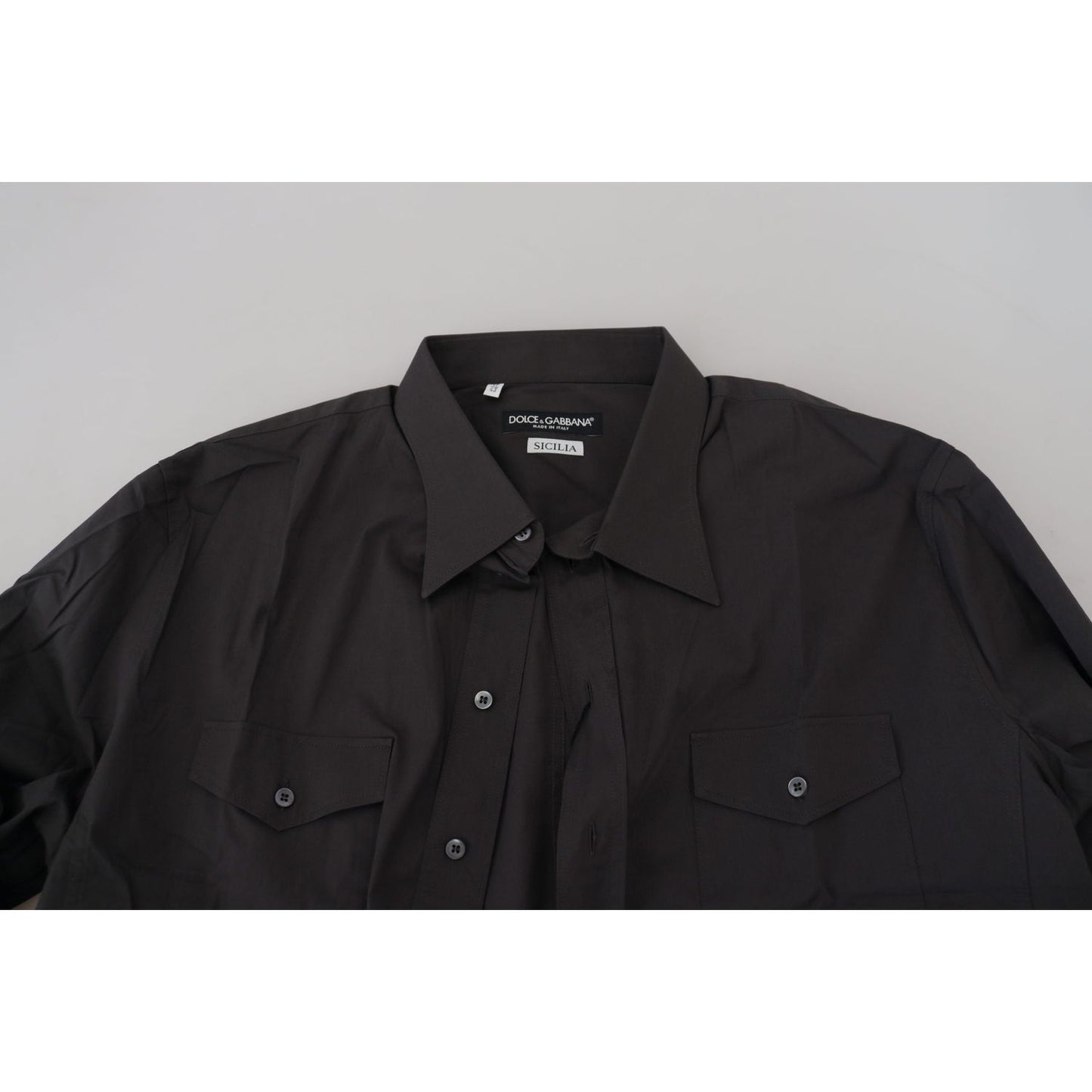 Dolce & Gabbana Gray SICILIA Slim Fit Stretch Dress Shirt TSH83638- 41