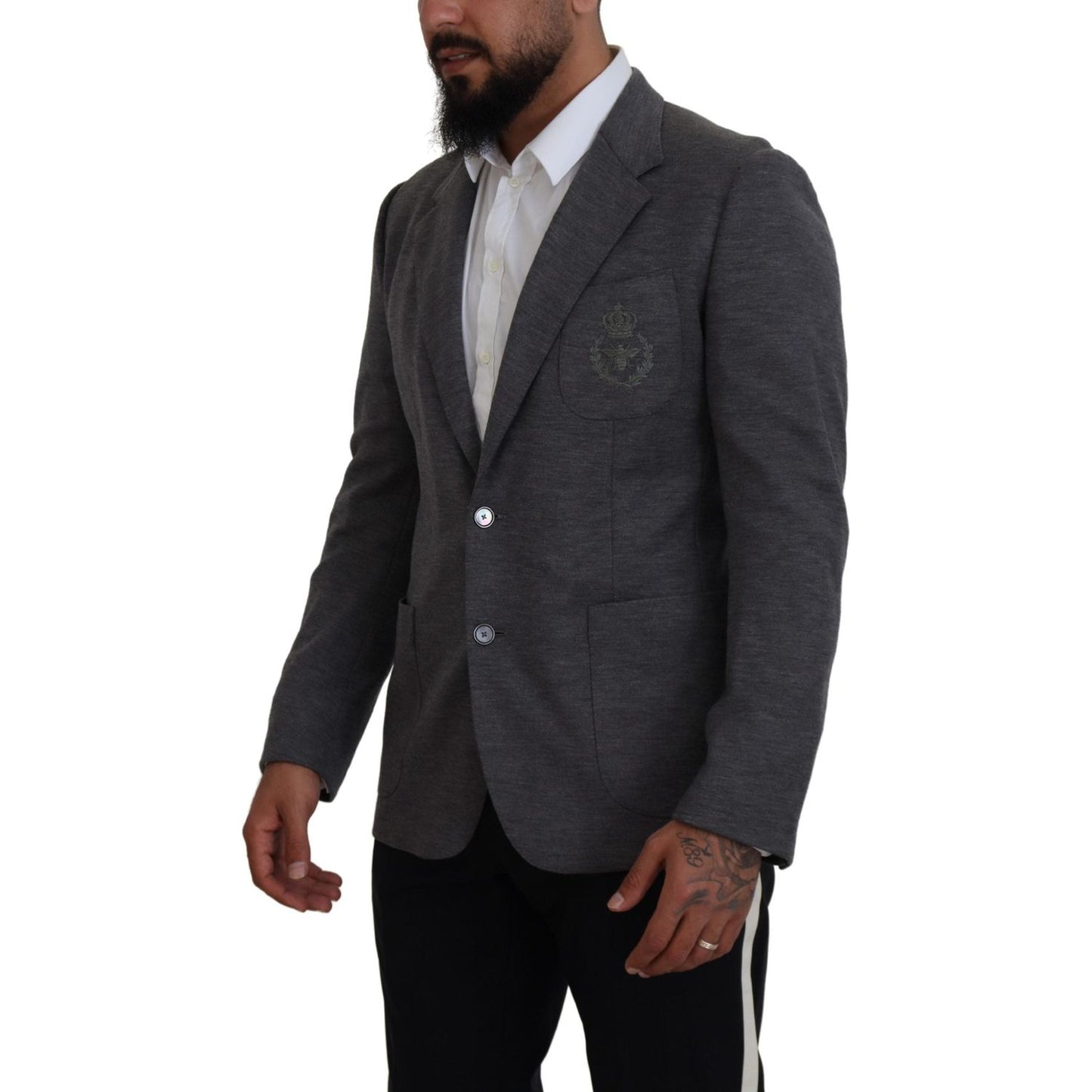 Dolce & Gabbana Gray Wool Stretch Slim Fit Jacket Blazer KOS2109- 44
