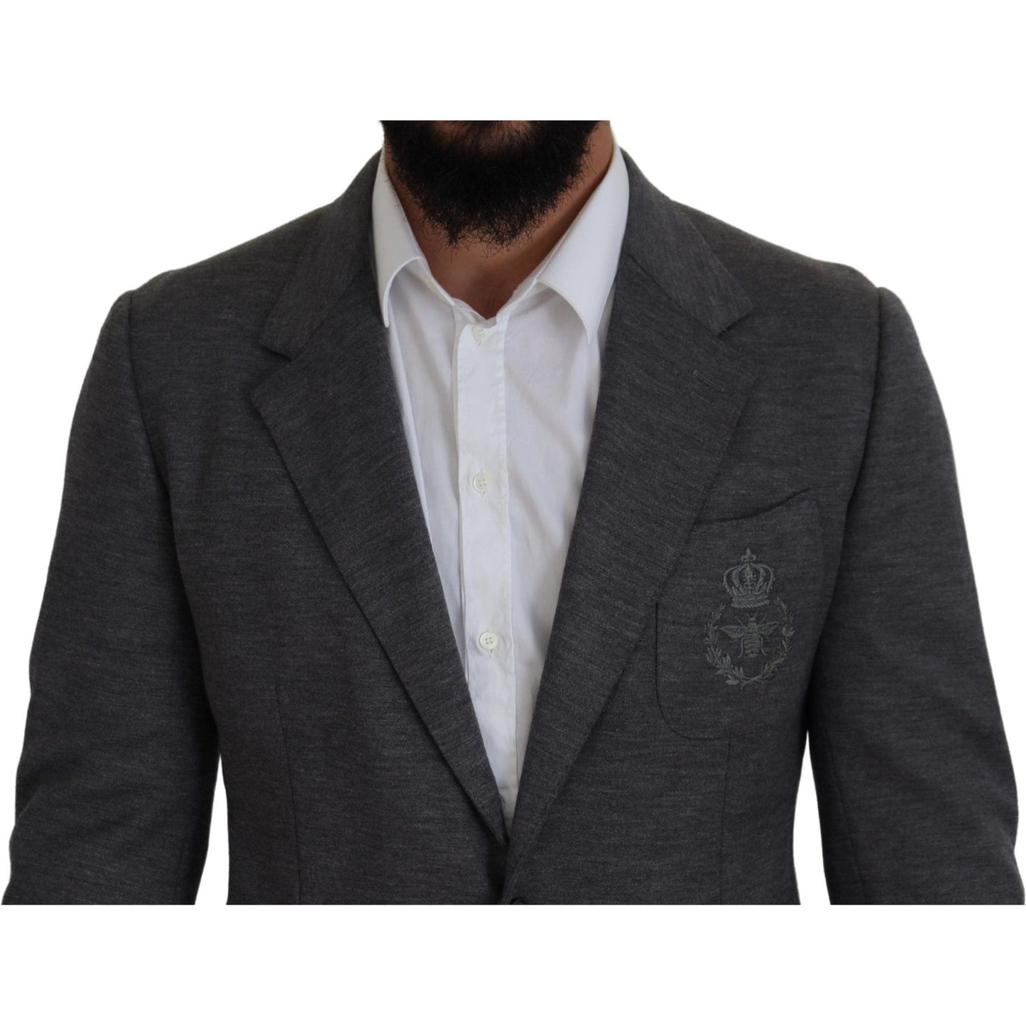 Dolce & Gabbana Gray Wool Stretch Slim Fit Jacket Blazer KOS2109- 44