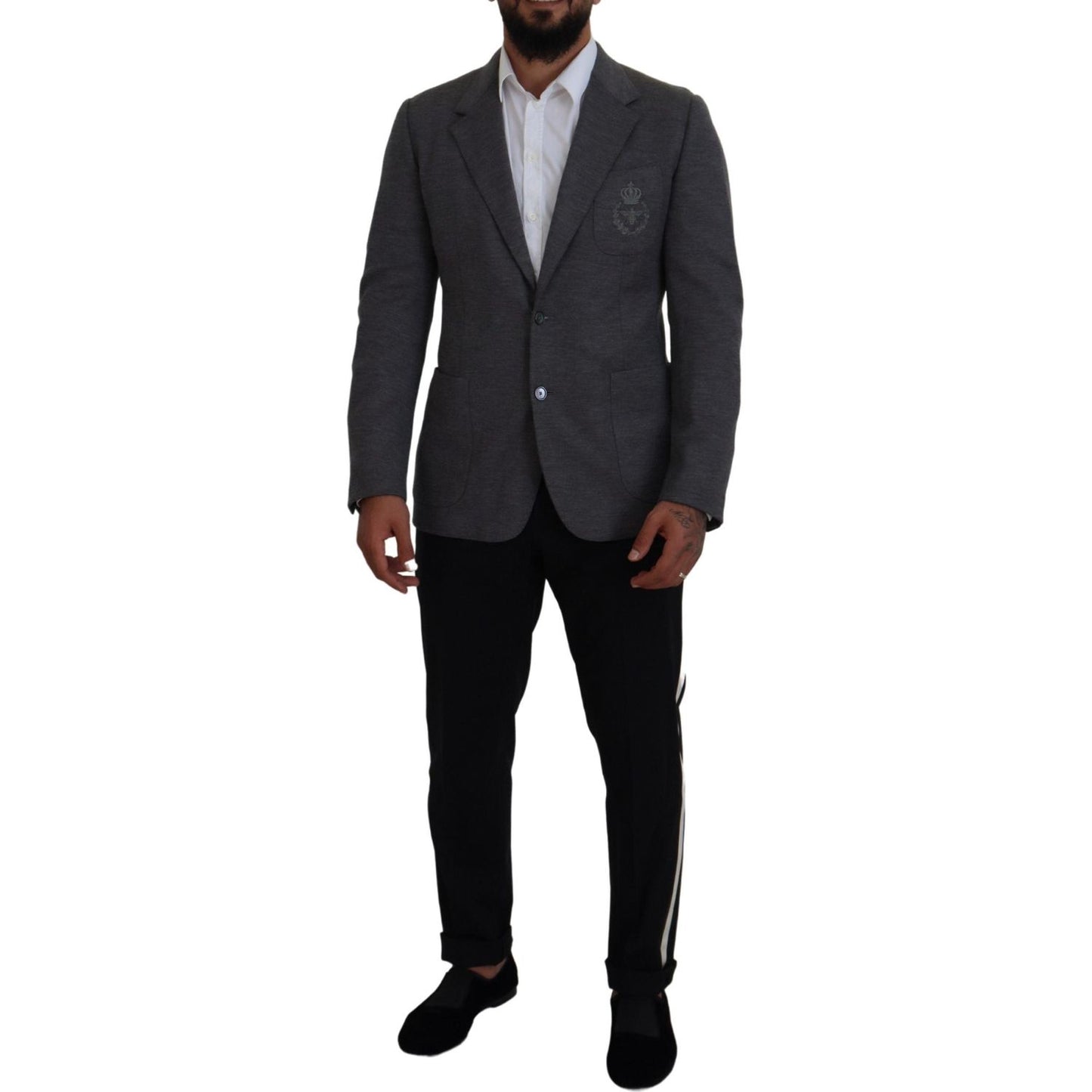 Dolce & Gabbana Gray Wool Stretch Slim Fit Jacket Blazer KOS2109- 44