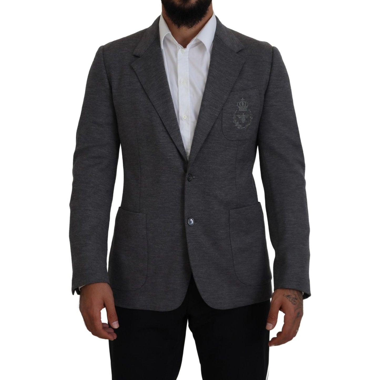 Dolce & Gabbana Gray Wool Stretch Slim Fit Jacket Blazer KOS2109- 44