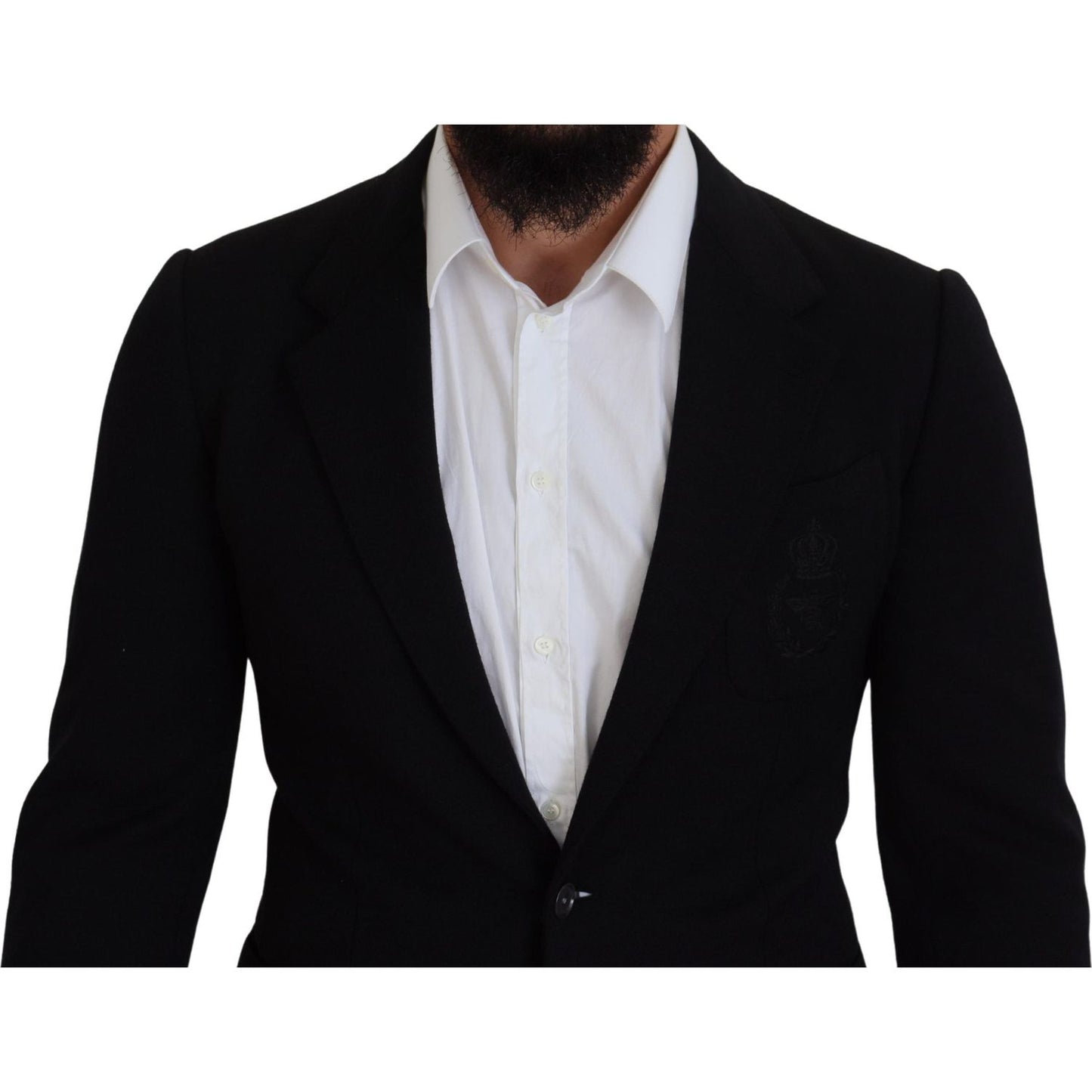 Dolce & Gabbana Black Wool Crown Slim Fit Jacket Blazer KOS2107- 44