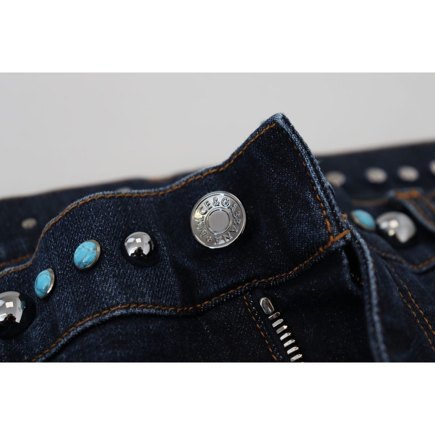Dolce & Gabbana Blue Cotton Studded Low Waist Denim Jeans PAN73315 - 48