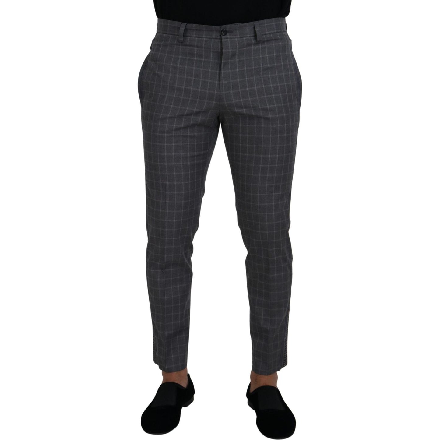 Dolce & Gabbana Grey Cotton Checkered Chino Pants PAN73333 -48