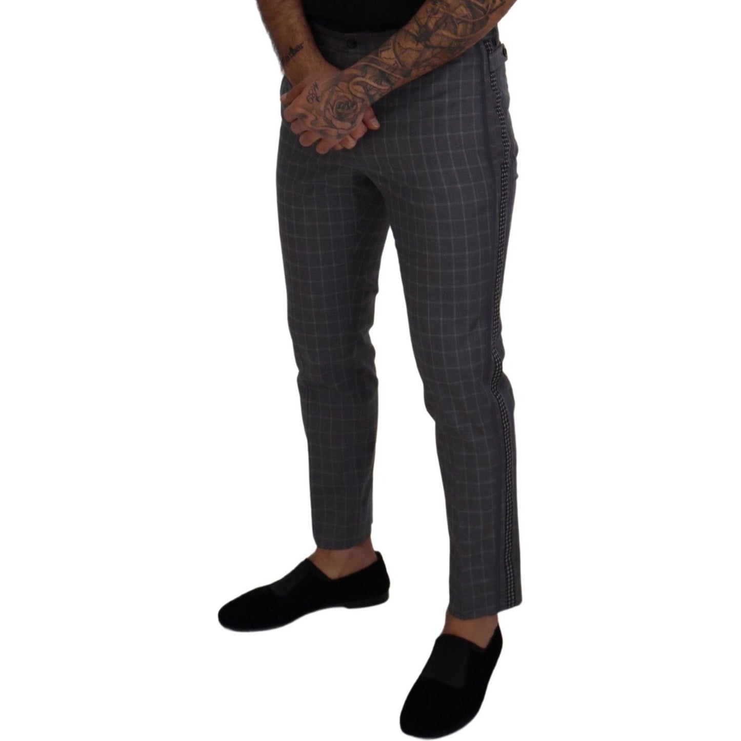 Dolce & Gabbana Grey Cotton Checkered Chino Pants PAN73333 -48