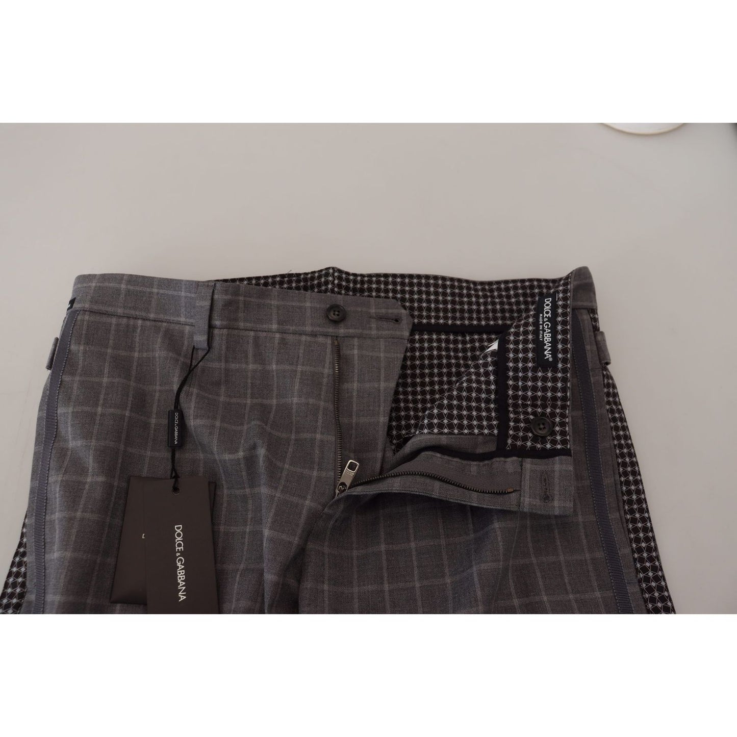 Dolce & Gabbana Grey Cotton Checkered Chino Pants PAN73333 -48