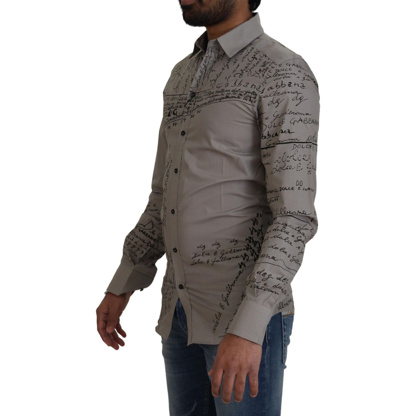 Dolce & Gabbana Gray Printed Cotton Slim Dress GOLD Shirt TSH7975 - 37