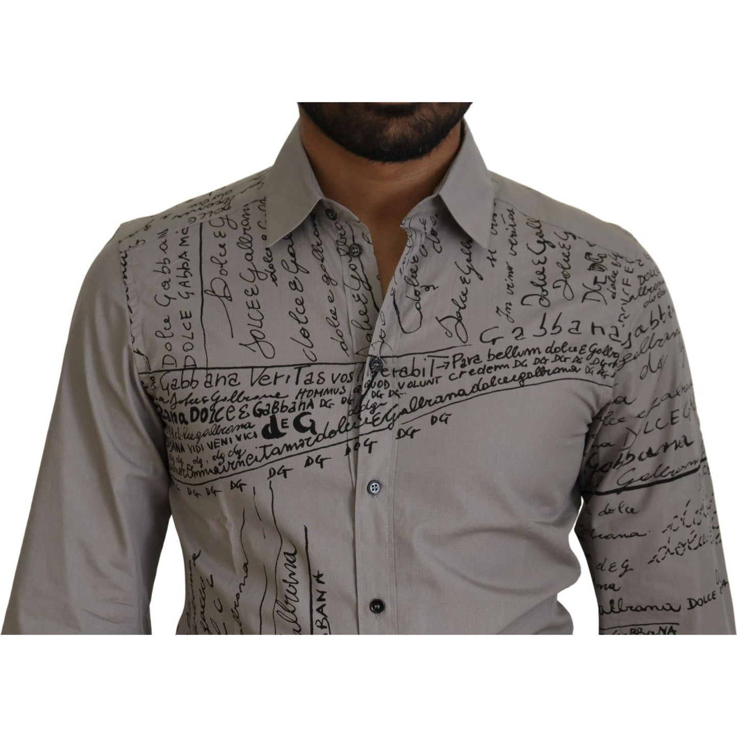Dolce & Gabbana Gray Printed Cotton Slim Dress GOLD Shirt TSH7975 - 37