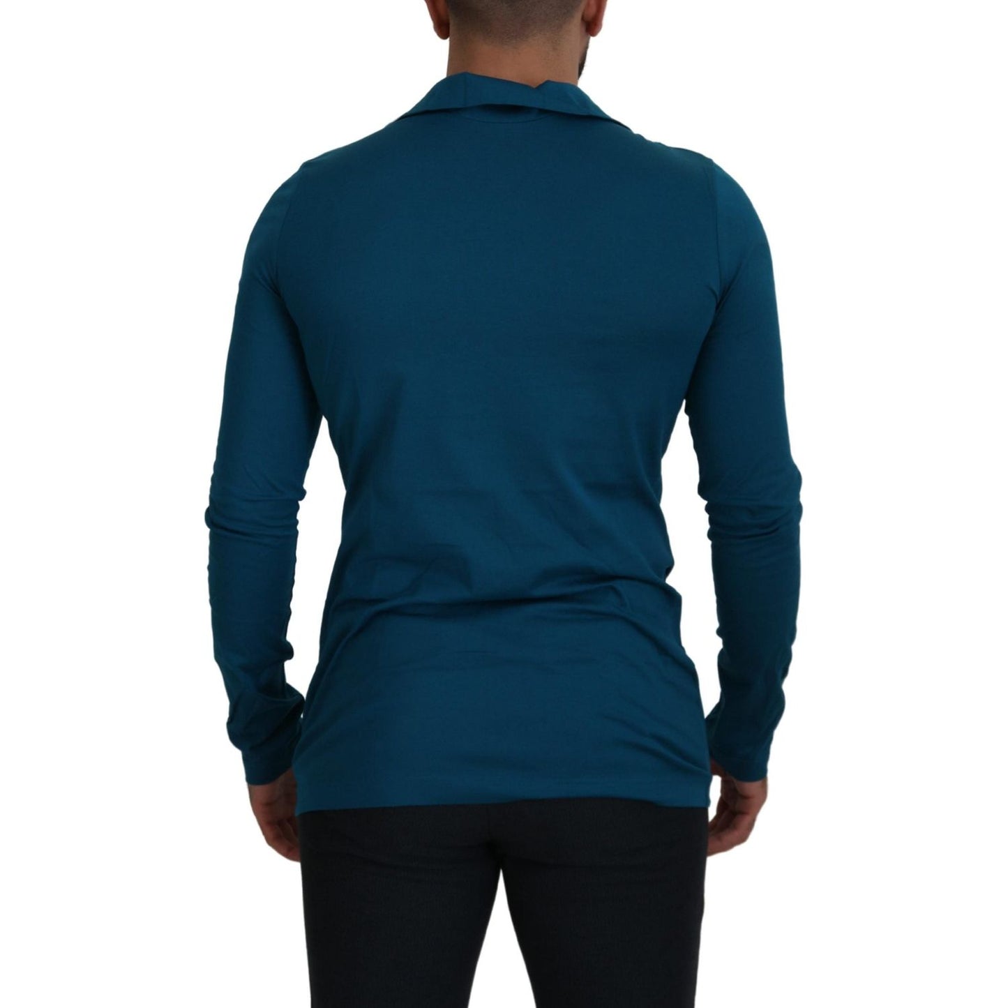 Dolce & Gabbana Blue Cotton Collared Slim Pullover Sweater TSH83075 - 48