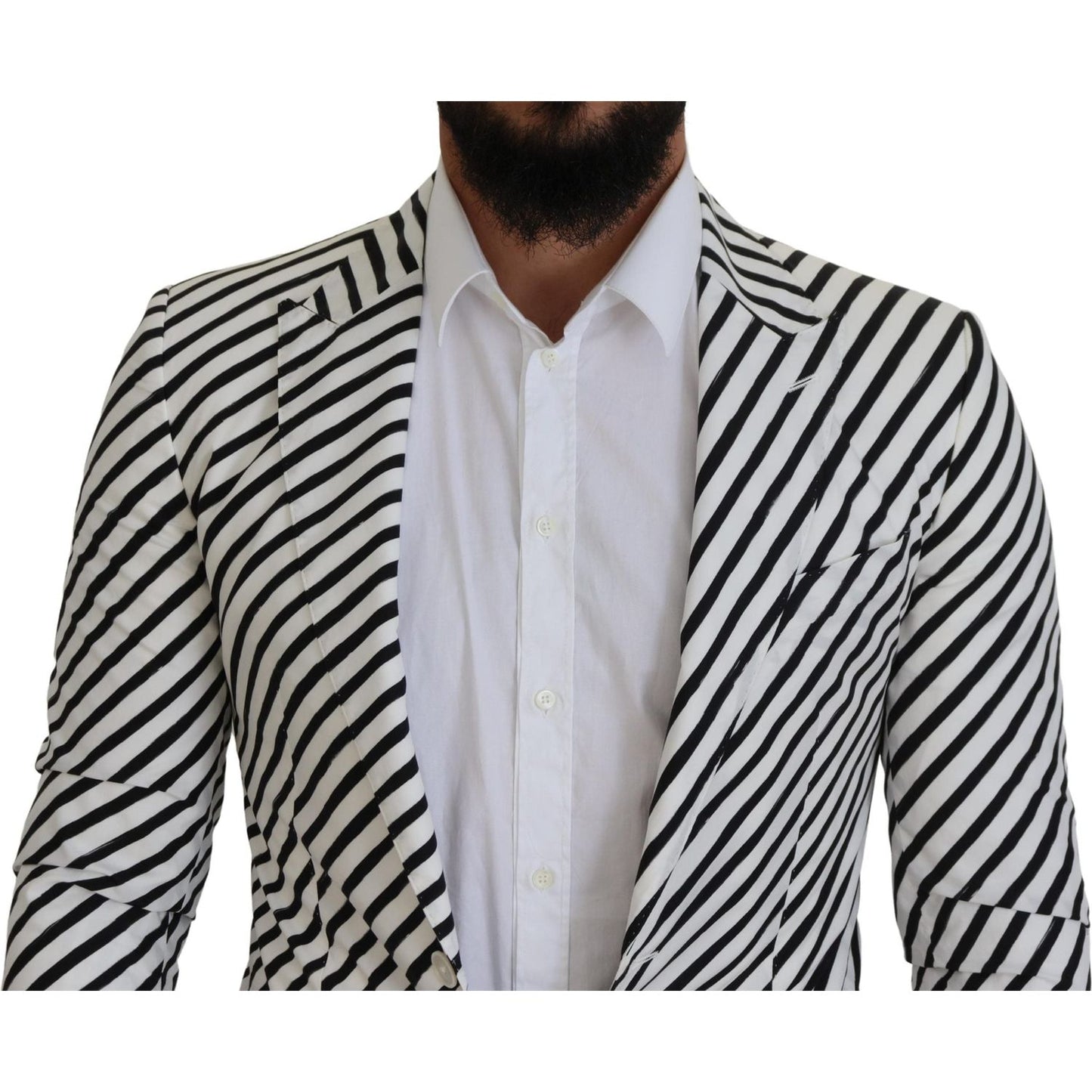 Dolce & Gabbana White Black Striped Slim Fit Jacket Blazer KOS2122-44