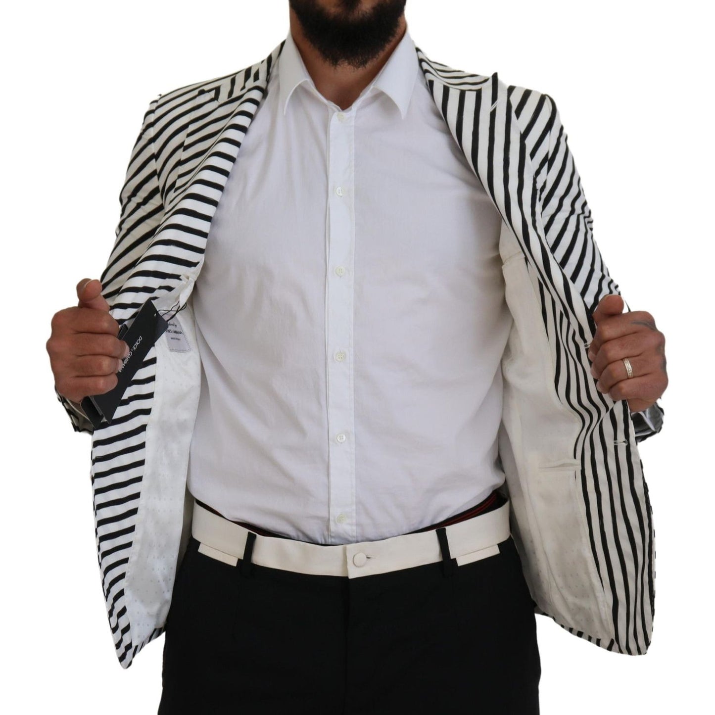 Dolce & Gabbana White Black Striped Slim Fit Jacket Blazer KOS2122-44