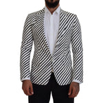 Dolce & Gabbana White Black Striped Slim Fit Jacket Blazer KOS2122-44