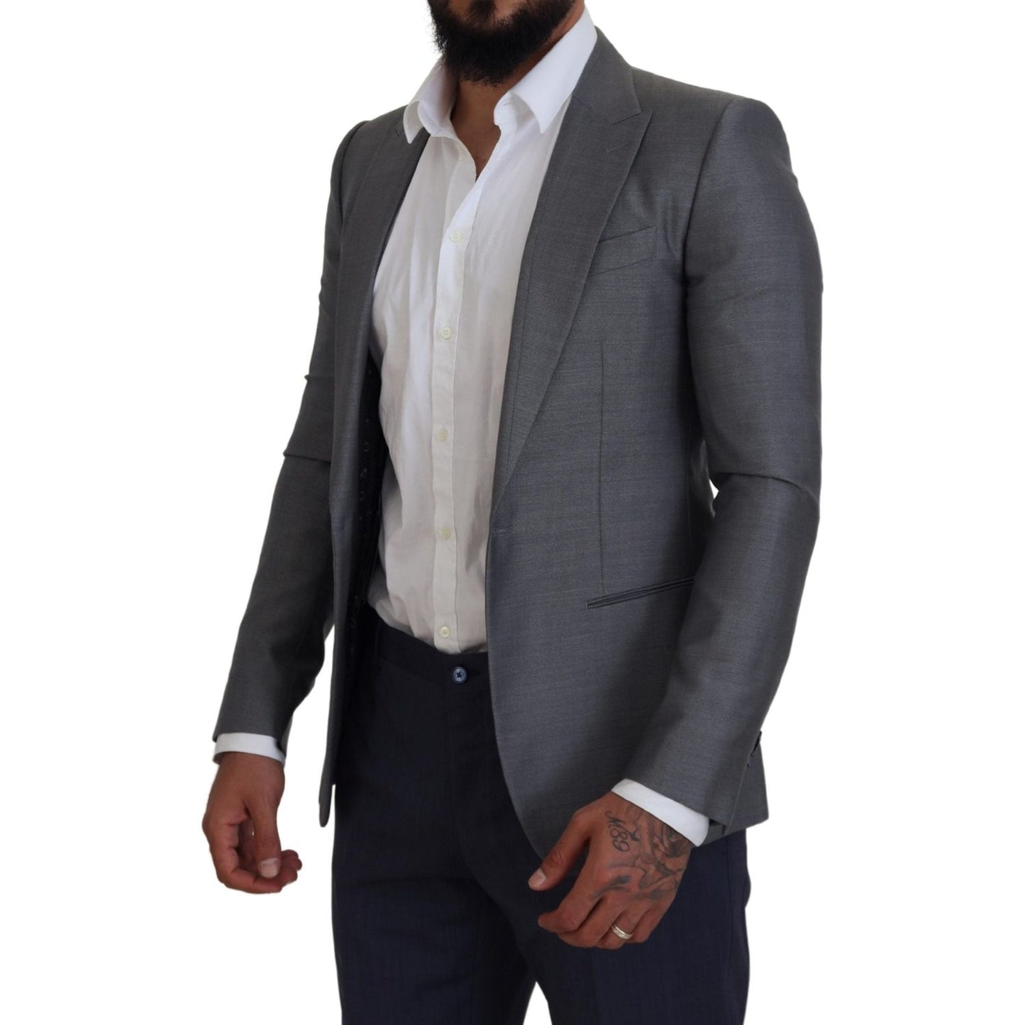 Dolce & Gabbana Gray Wool Silk Slim Fit Jacket Blazer KOS2167- 46